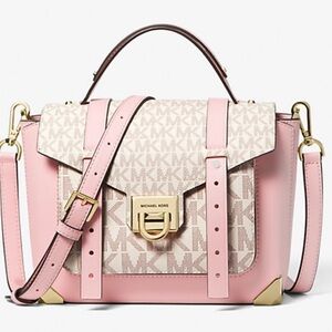 NWOT MICHAEL KORS MANHATTAN MEDIUM LEATHER LOGO SATCHEL POWDER BLUSH